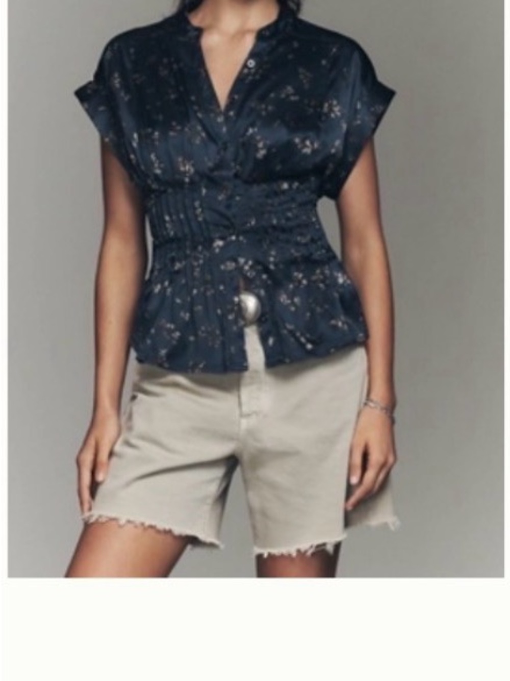 Pilcro Navy Floral Cinched-Waist Blouse